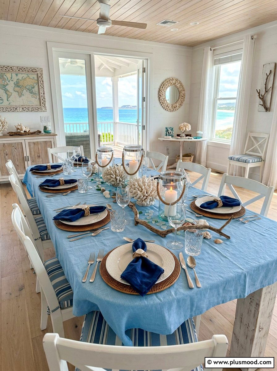 Blue Coastal Table - 25 summer kitchen table decor ideas
