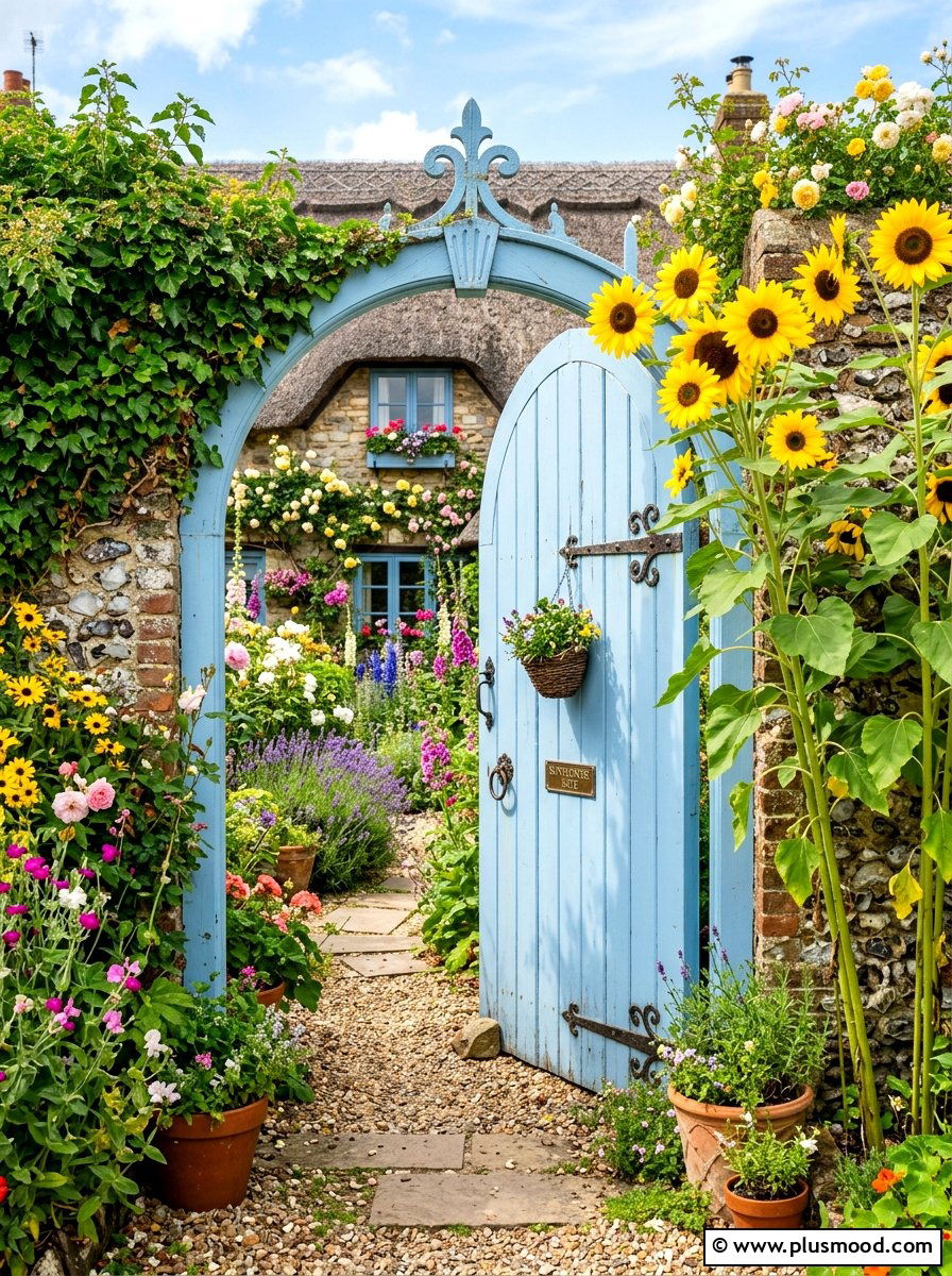 Blue Cottage Garden Gate - 25 summer garden gate front yard ideas