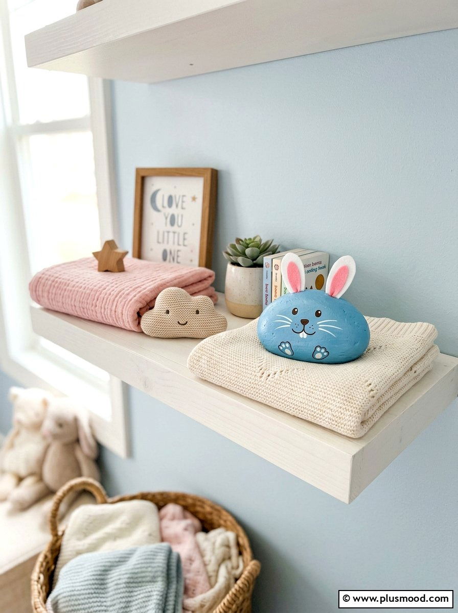 Blue Easter Bunny Rock - 25 painted rock ideas with Easter bunny