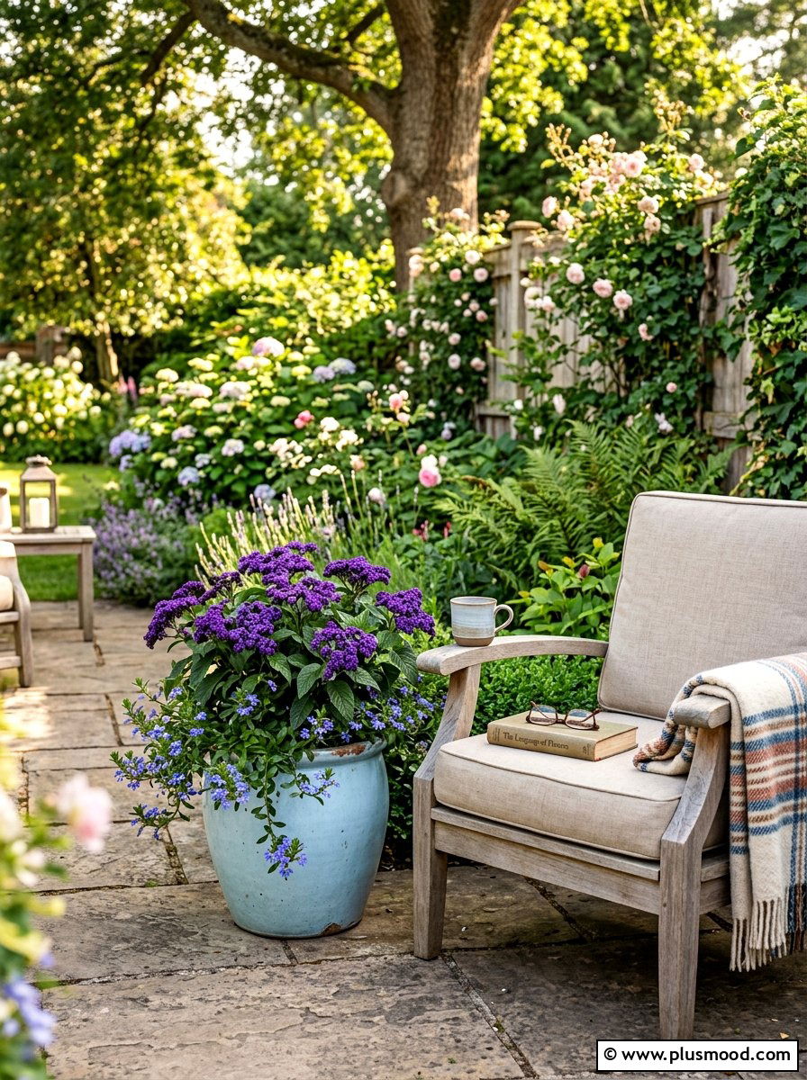Blue Fan Flower And Heliotrope - 25 summer mixed container ideas