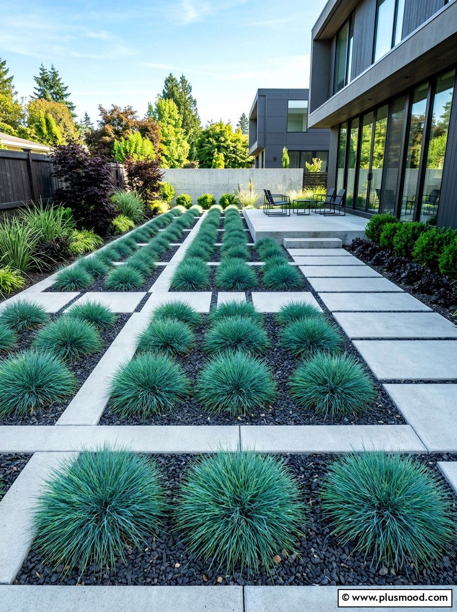 Blue Fescue Modern Garden - 25 summer ornamental grass landscaping ideas