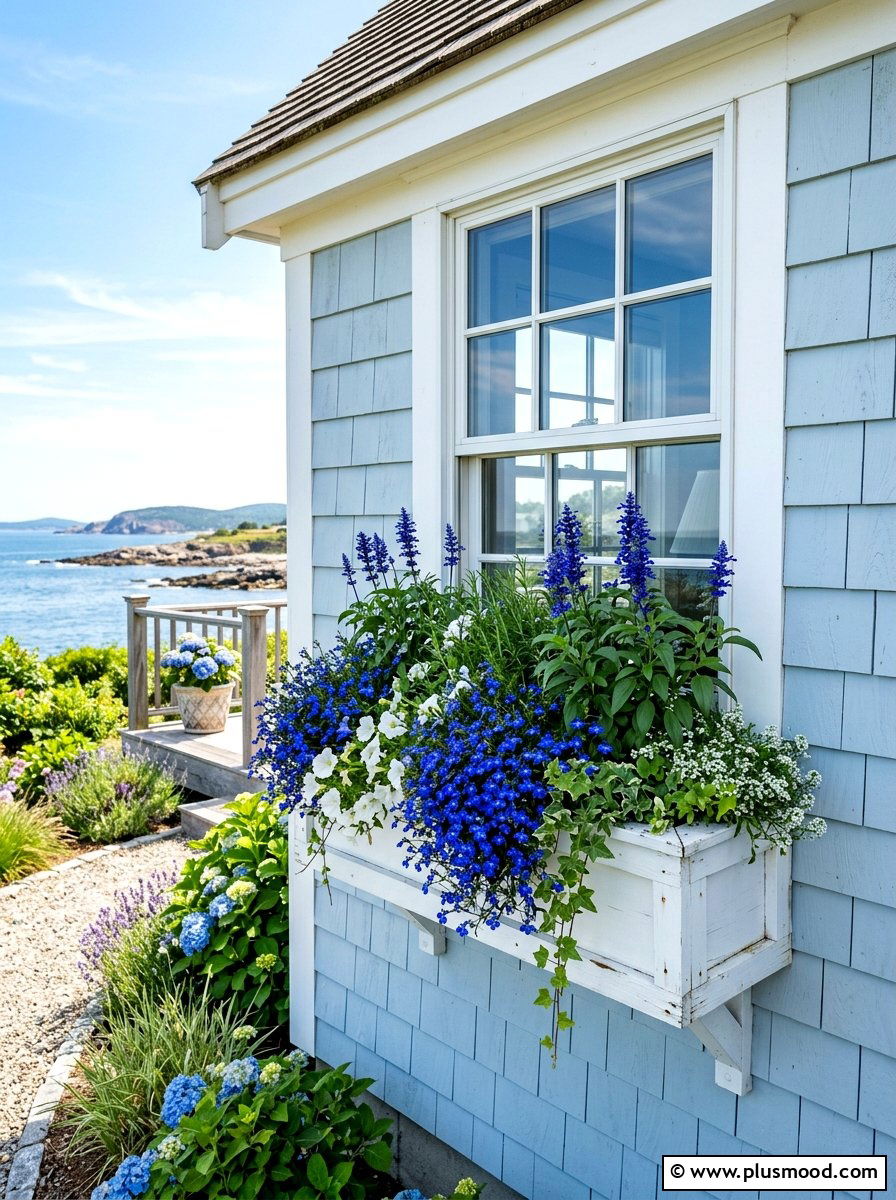 Blue Flower Window Box - 25 summer window box ideas for curb appeal