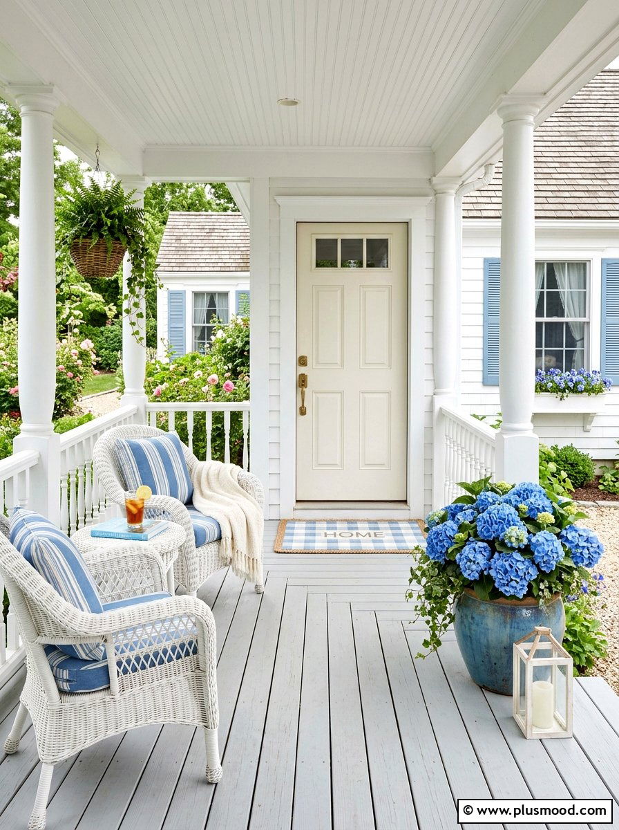 Blue Gingham Door Mat - 25 summer front porch mat ideas