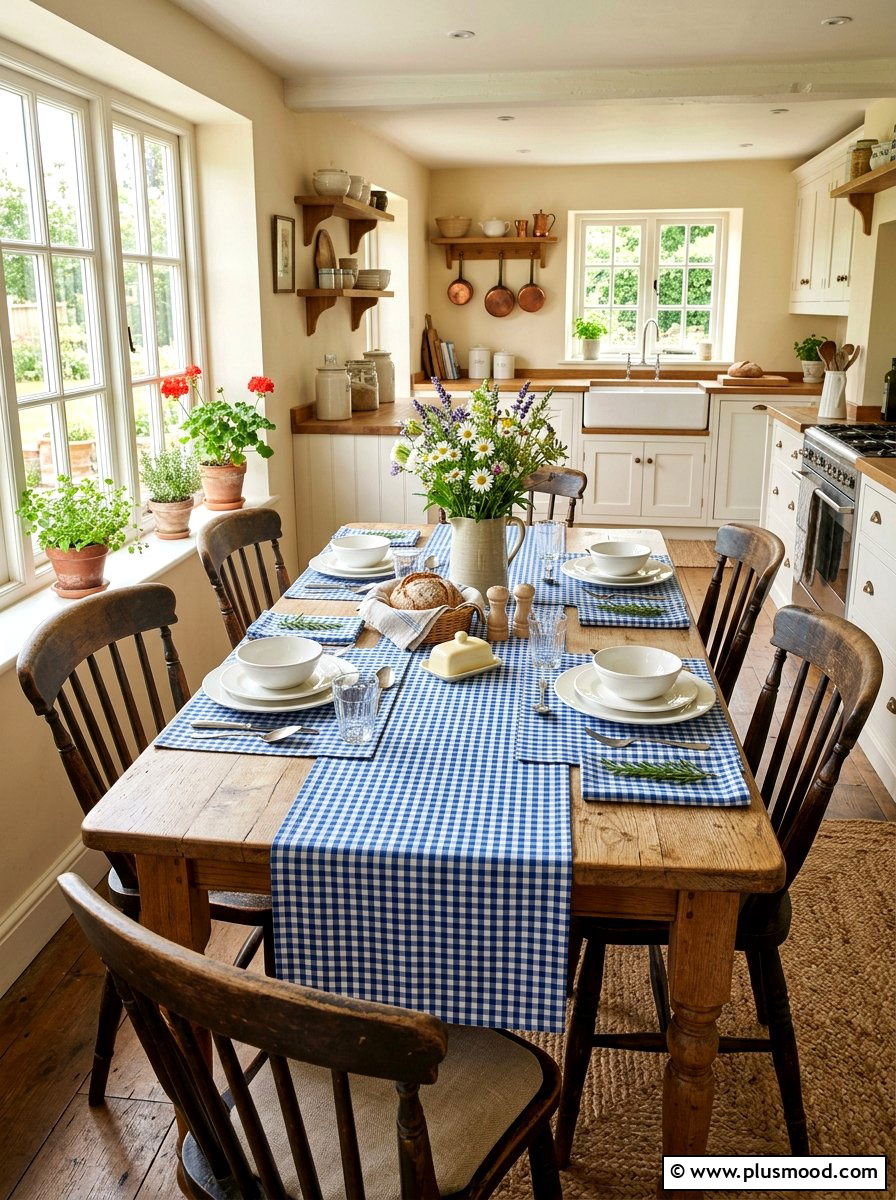 Blue Gingham Kitchen Linens - 25 summer blue kitchen decor ideas