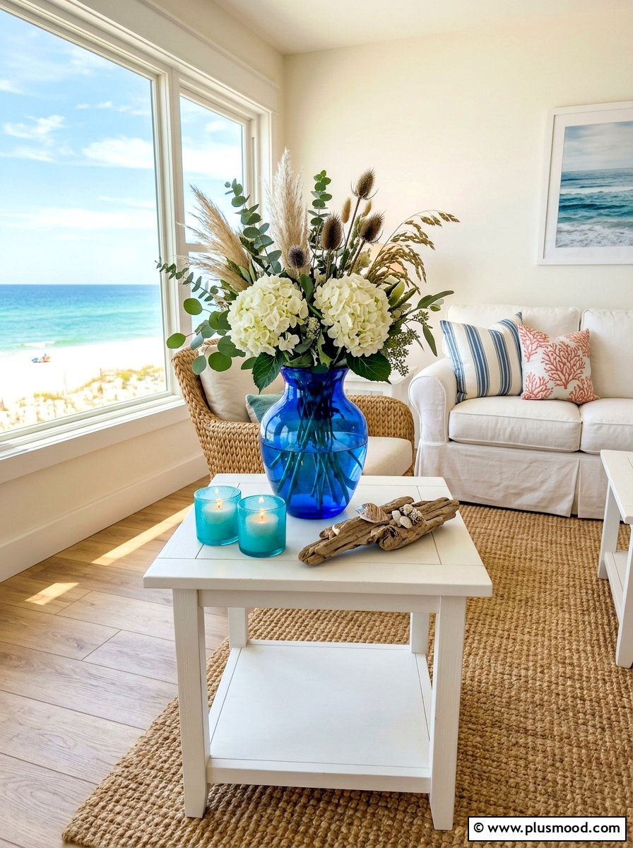 Blue Glass Coastal Vase - 25 summer candles decor ideas for living room