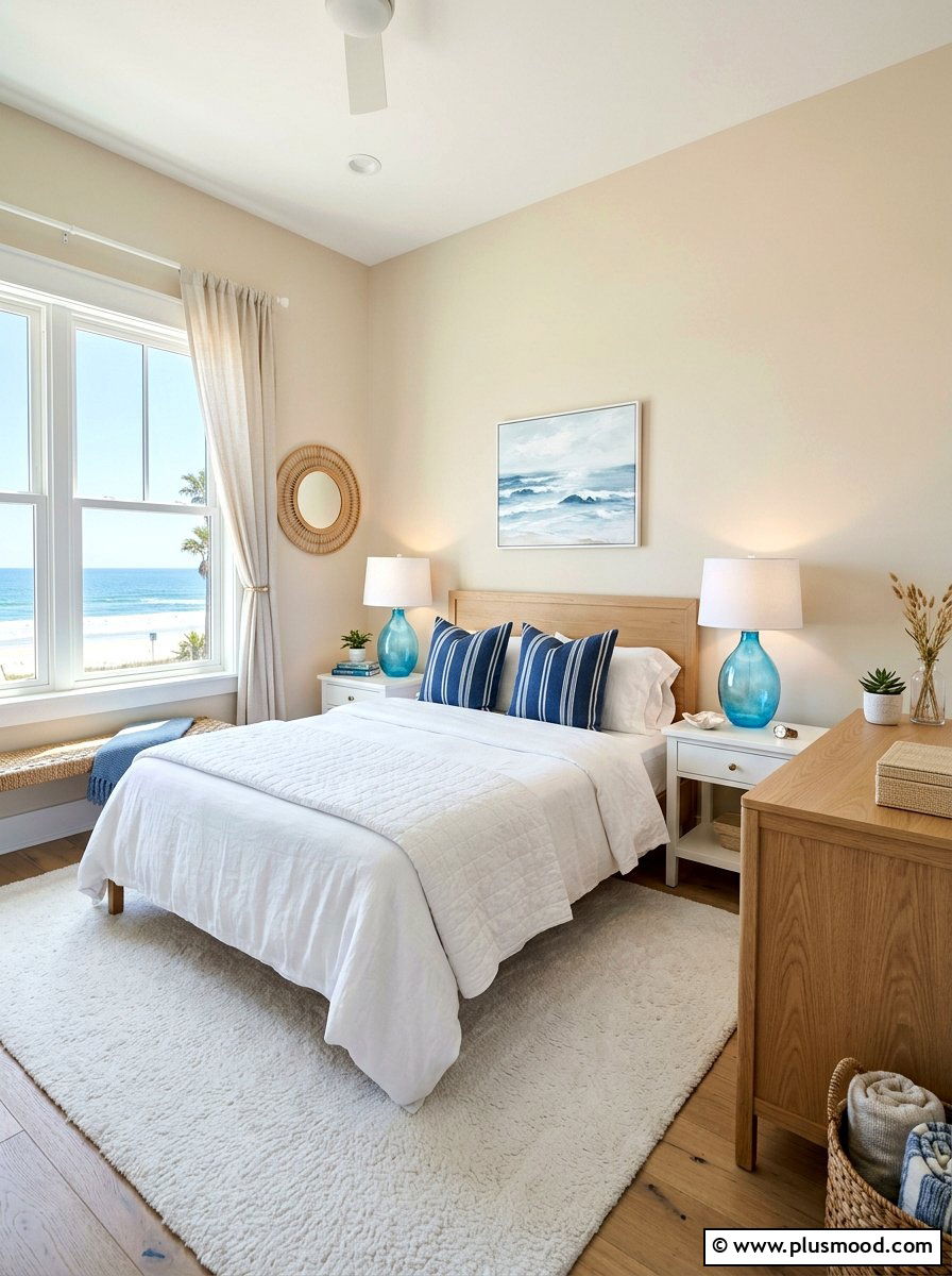 Blue Glass Table Lamp - 25 summer bedroom lighting ideas