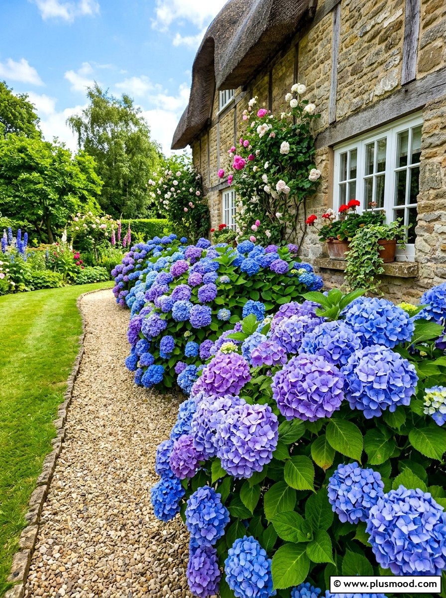 Blue Hydrangea Border - 25 summer cottage landscaping ideas