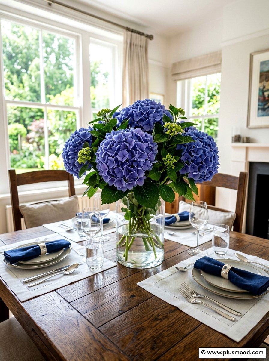 Blue Hydrangea Centerpiece - 25 late summer hydrangea decor ideas