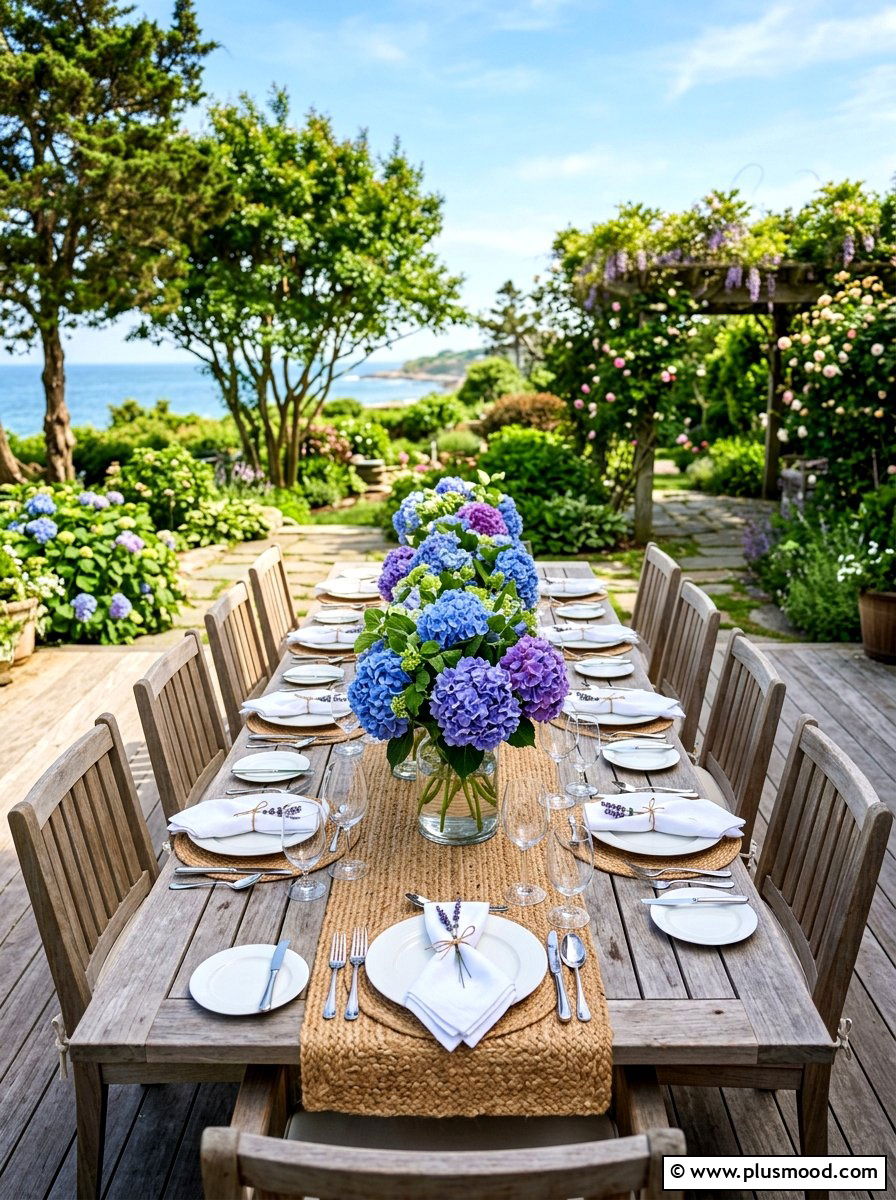 Blue Hydrangea Floral Display - 25 summer centerpieces for home ideas