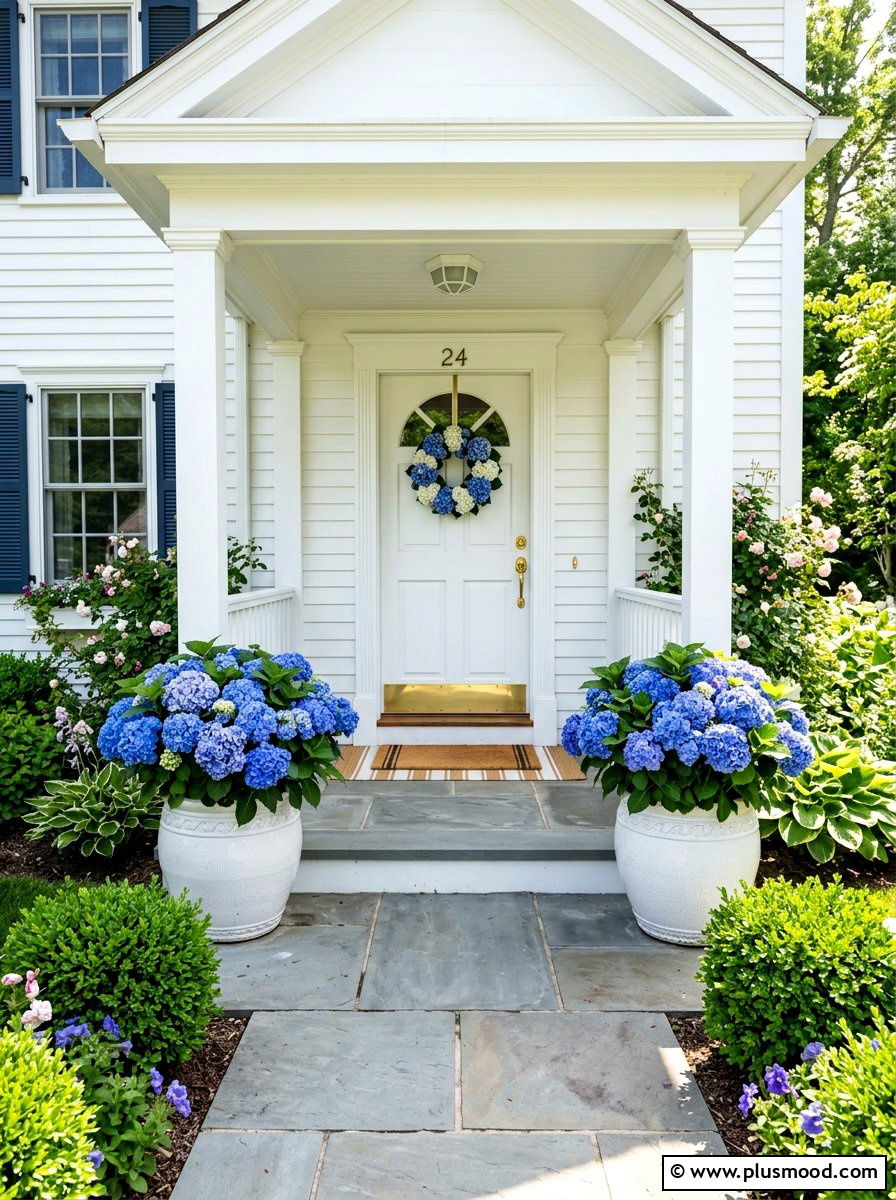 Blue Hydrangea Front Porch Planters - 25 summer front porch decor ideas with blue and white
