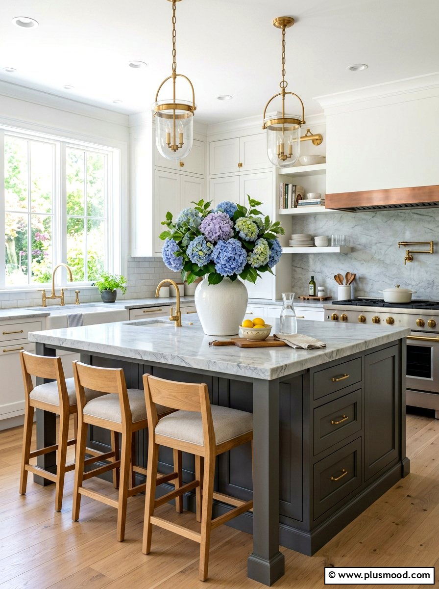Blue Hydrangea Island Decor - 25 summer kitchen island decor ideas