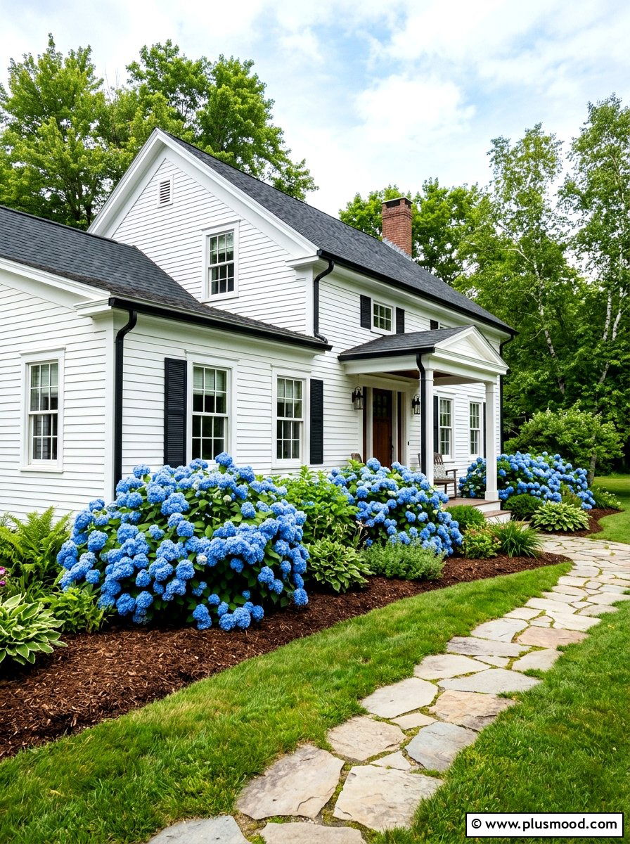 Blue Hydrangea Landscaping - 25 summer farmhouse curb appeal ideas