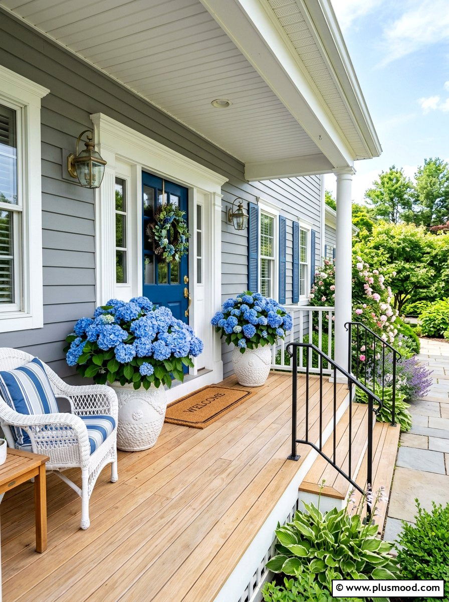 Blue Hydrangea Planter - 25 summer curb appeal planter ideas