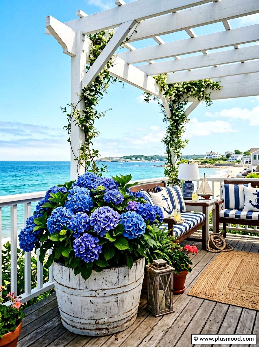 Blue Hydrangea Tubs - 25 summer patio planter ideas