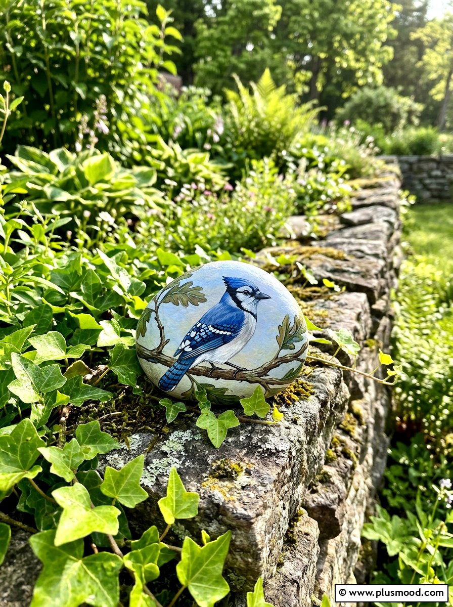 Blue Jay Painted Rock - 25 painted rock ideas with birds