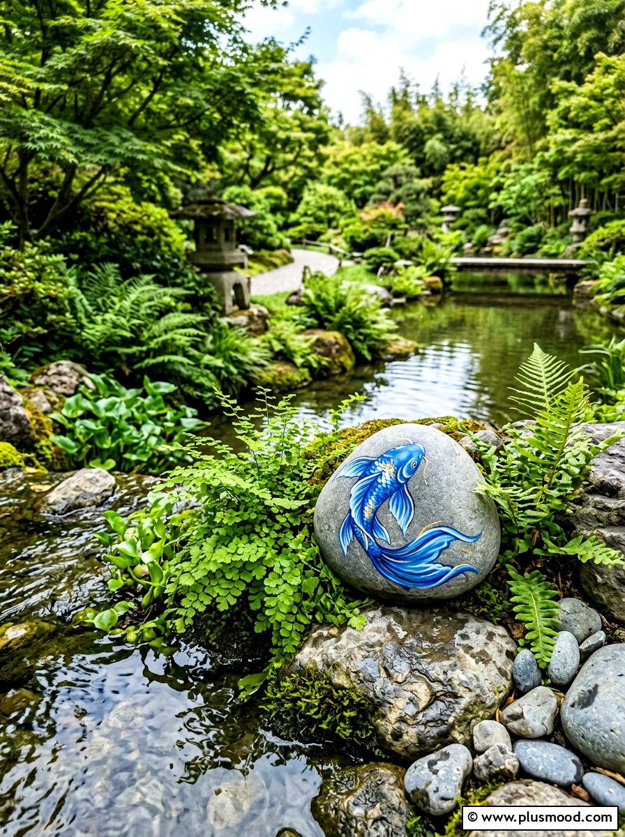 Blue Koi Fish - 25 painted rock ideas for koi pond decor