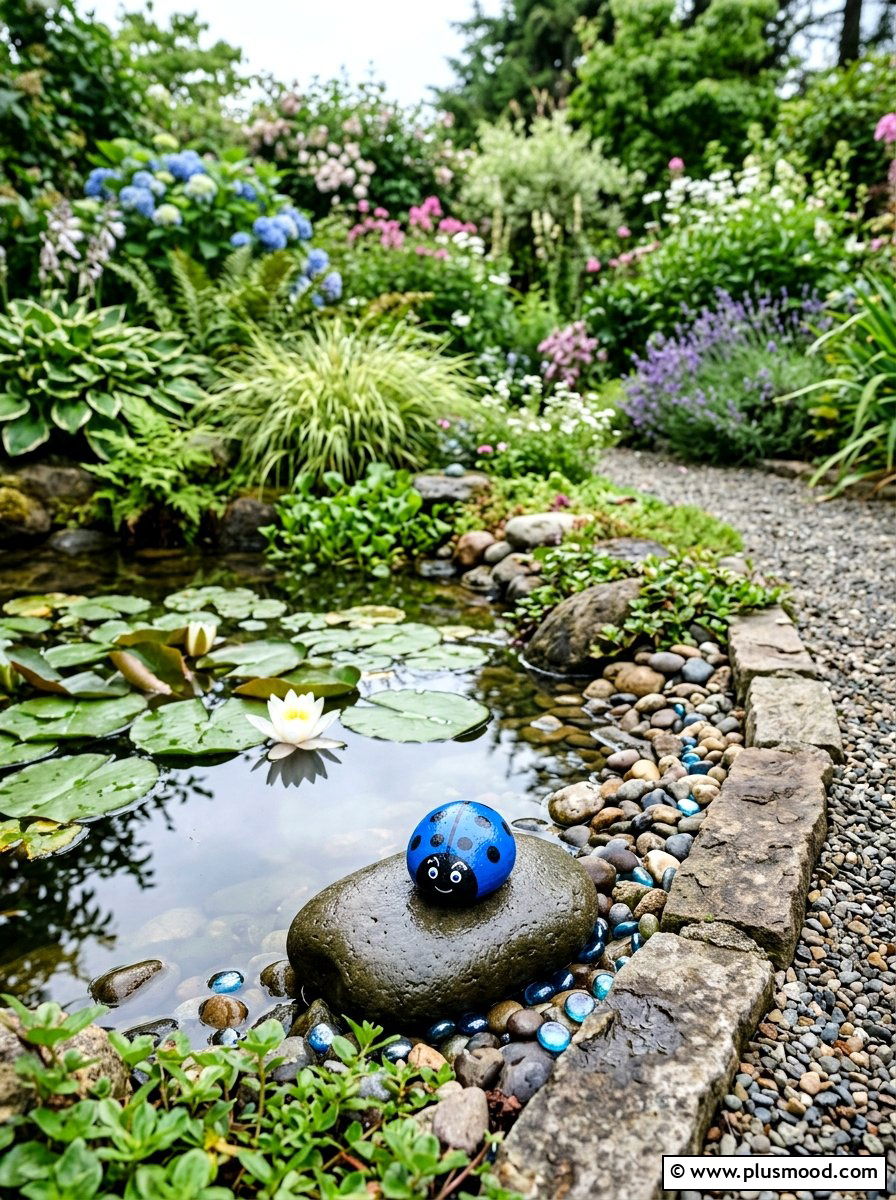 Blue Ladybug Rock Pattern - 25 painted rock ideas with ladybugs