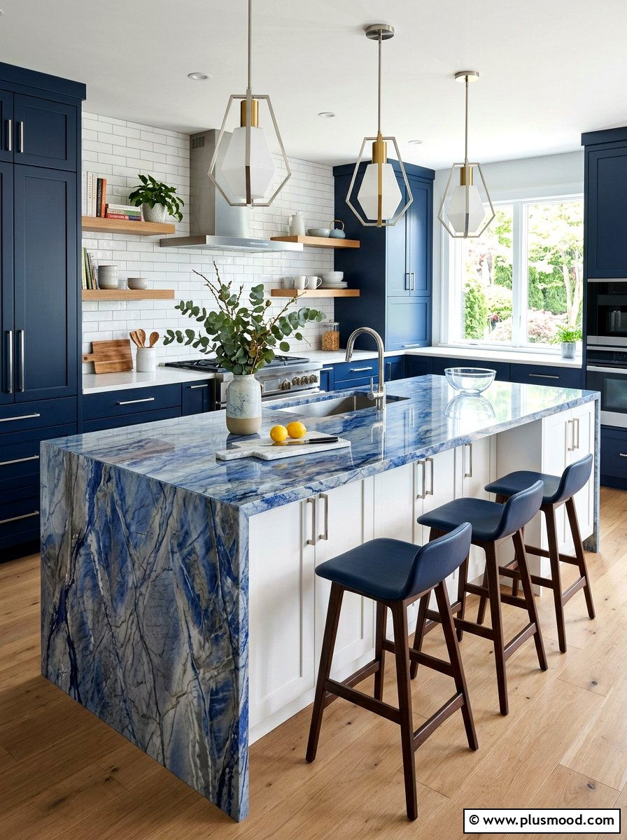 Blue Marble Kitchen Countertop - 25 summer blue kitchen decor ideas