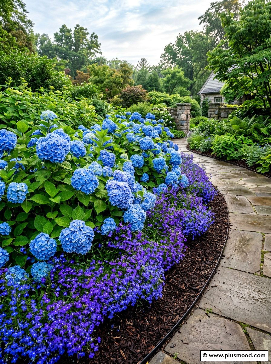 Blue Monochromatic Summer Flower Border - 25 summer flower bed border ideas