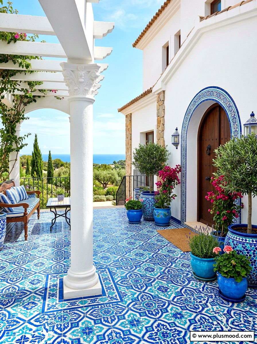 Blue Mosaic Tile Front Porch - 25 summer front porch decor ideas with blue and white