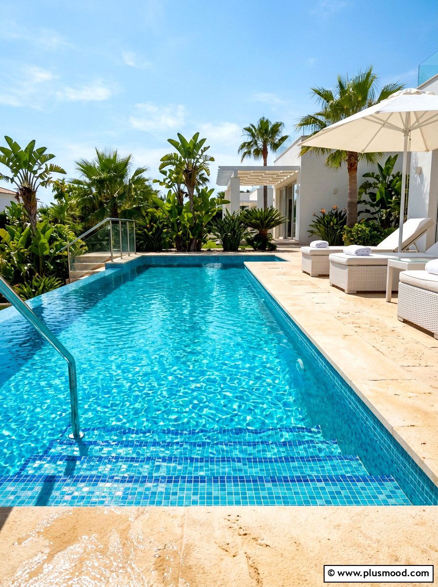 Blue Mosaic Tile Pool - 25 summer coastal pool area ideas