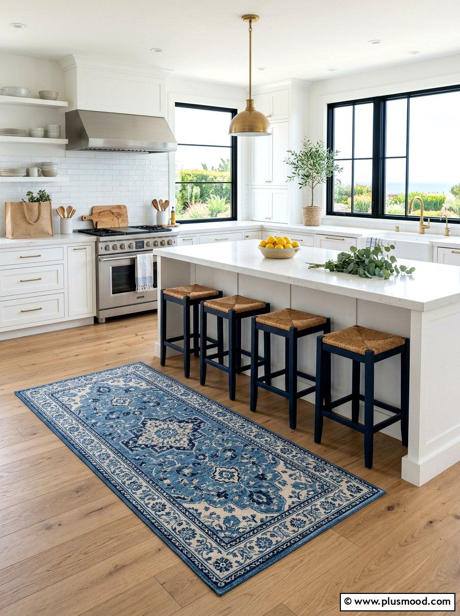 Blue Patterned Kitchen Rug - 25 summer blue kitchen decor ideas
