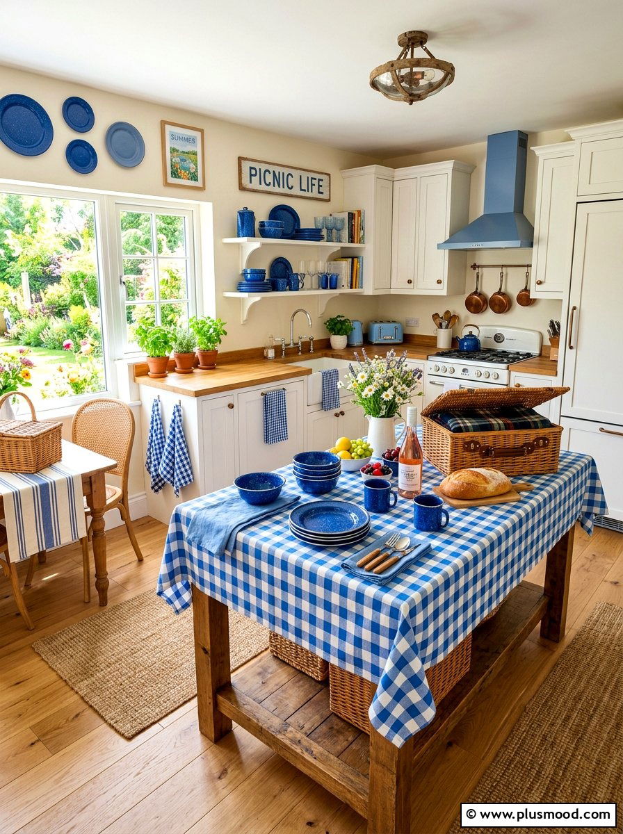Blue Picnic Style Kitchen Decor - 25 summer blue kitchen decor ideas