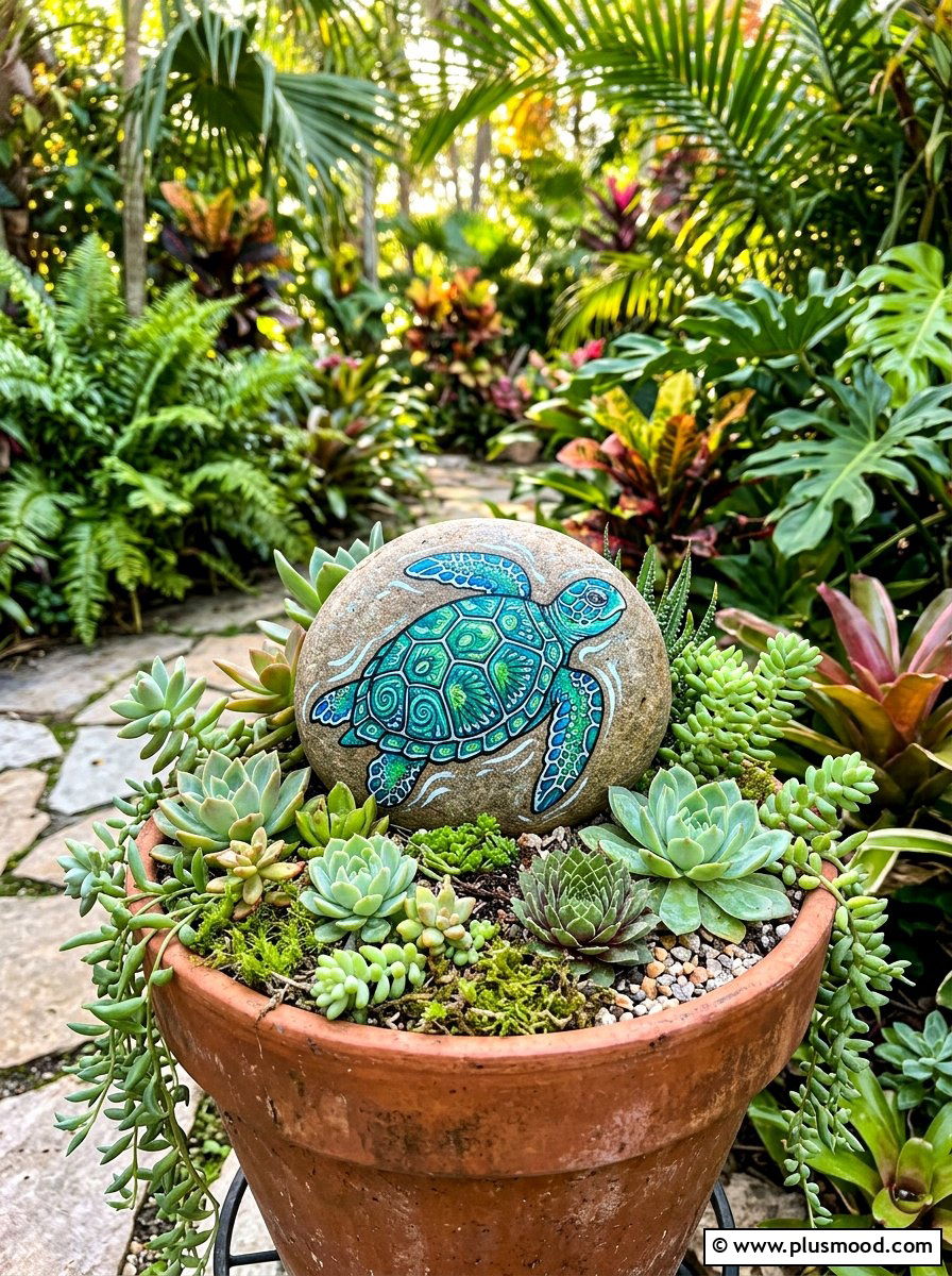 Blue Sea Turtle - 25 painted rock ideas with beach theme