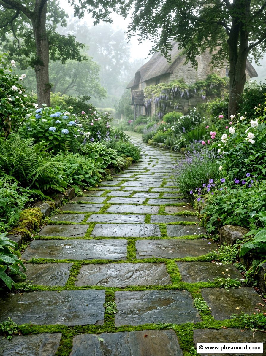 Blue Stone Pavers With Moss Joints - 25 small backyard ideas with pavers