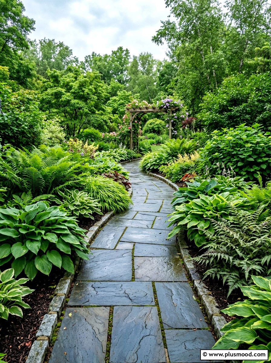 Blue Stone Walkway In Lush Greenery - 25 pool landscaping ideas with stone pathway
