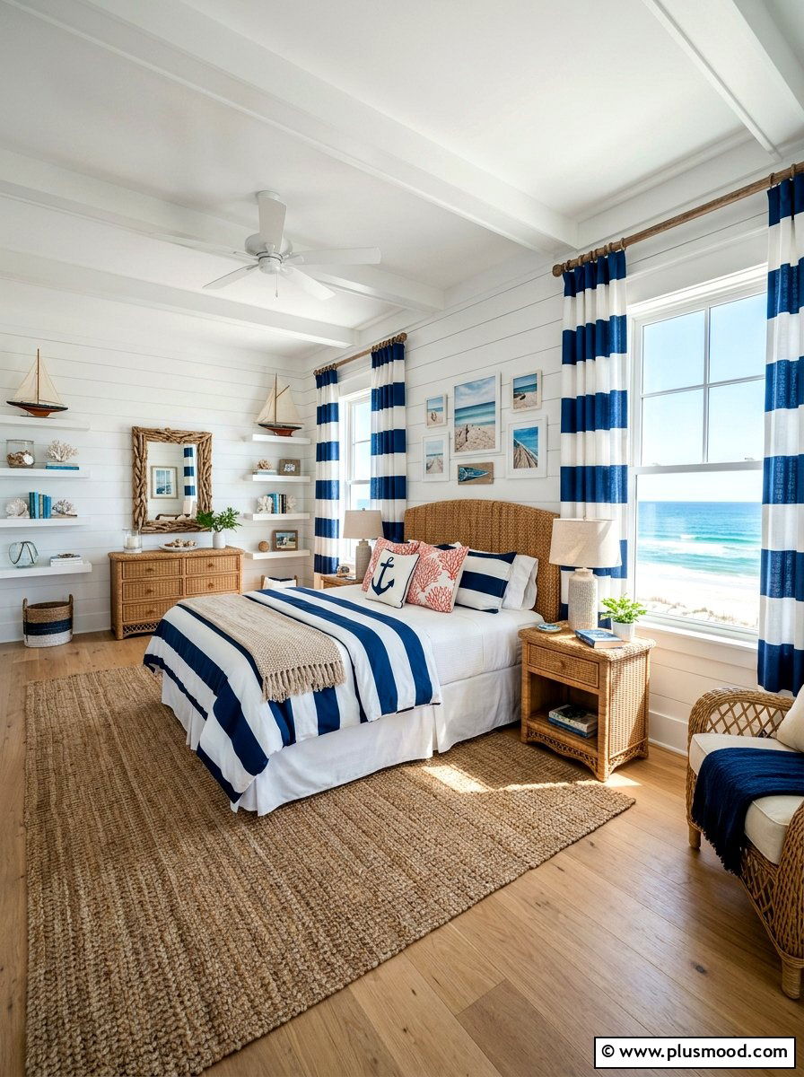 Blue Striped Curtains - 25 summer curtains ideas for bedroom