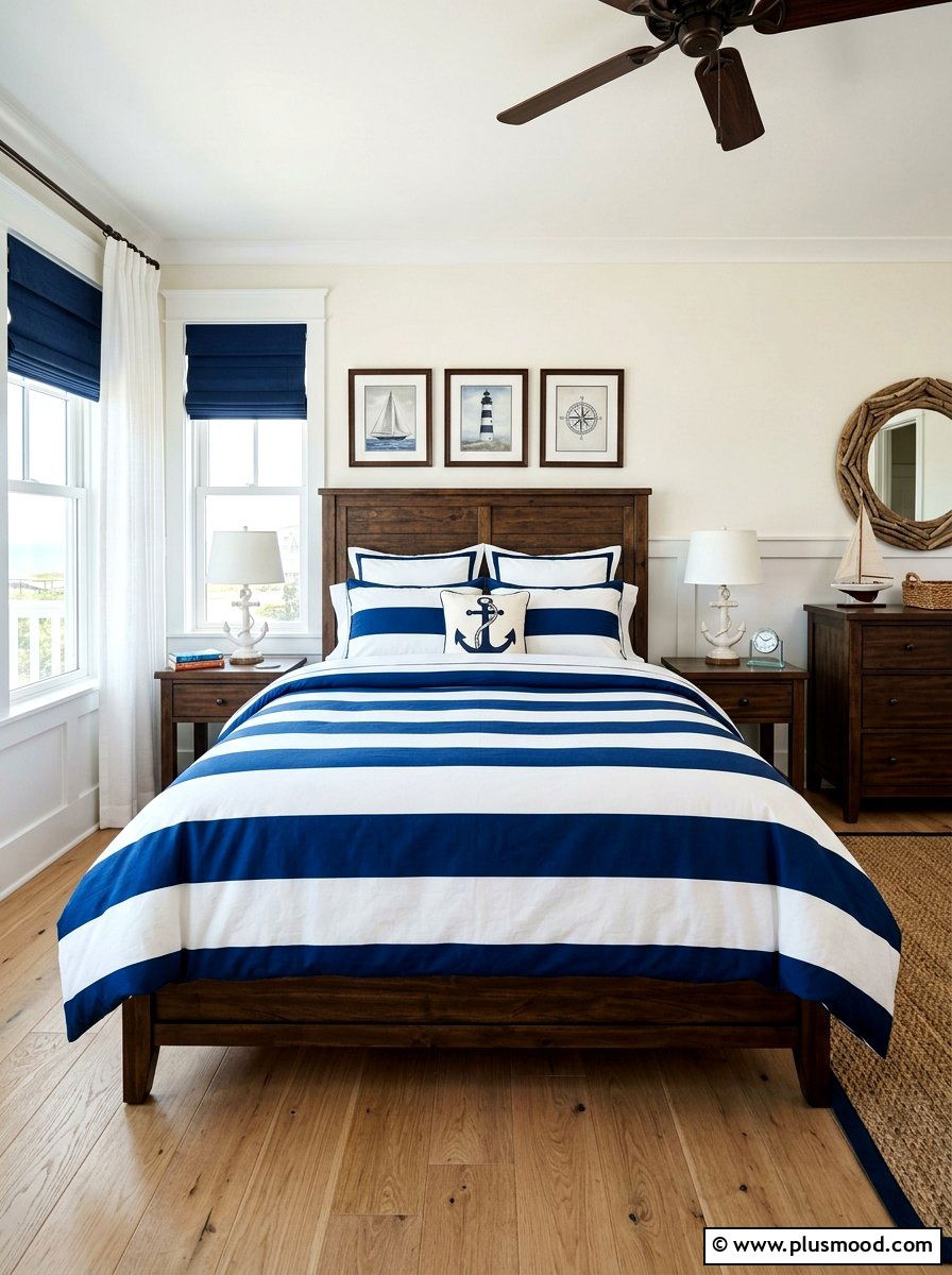 Blue Striped Duvet - 25 summer room refresh ideas for bedroom