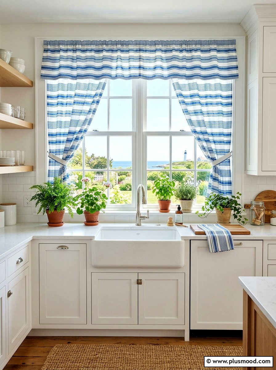 Blue Striped Kitchen Curtains - 25 summer blue kitchen decor ideas