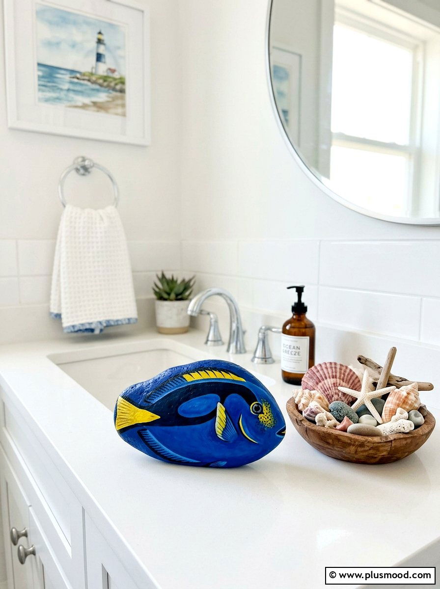 Blue Tang Fish Rock - 25 painted rock ideas with fish design