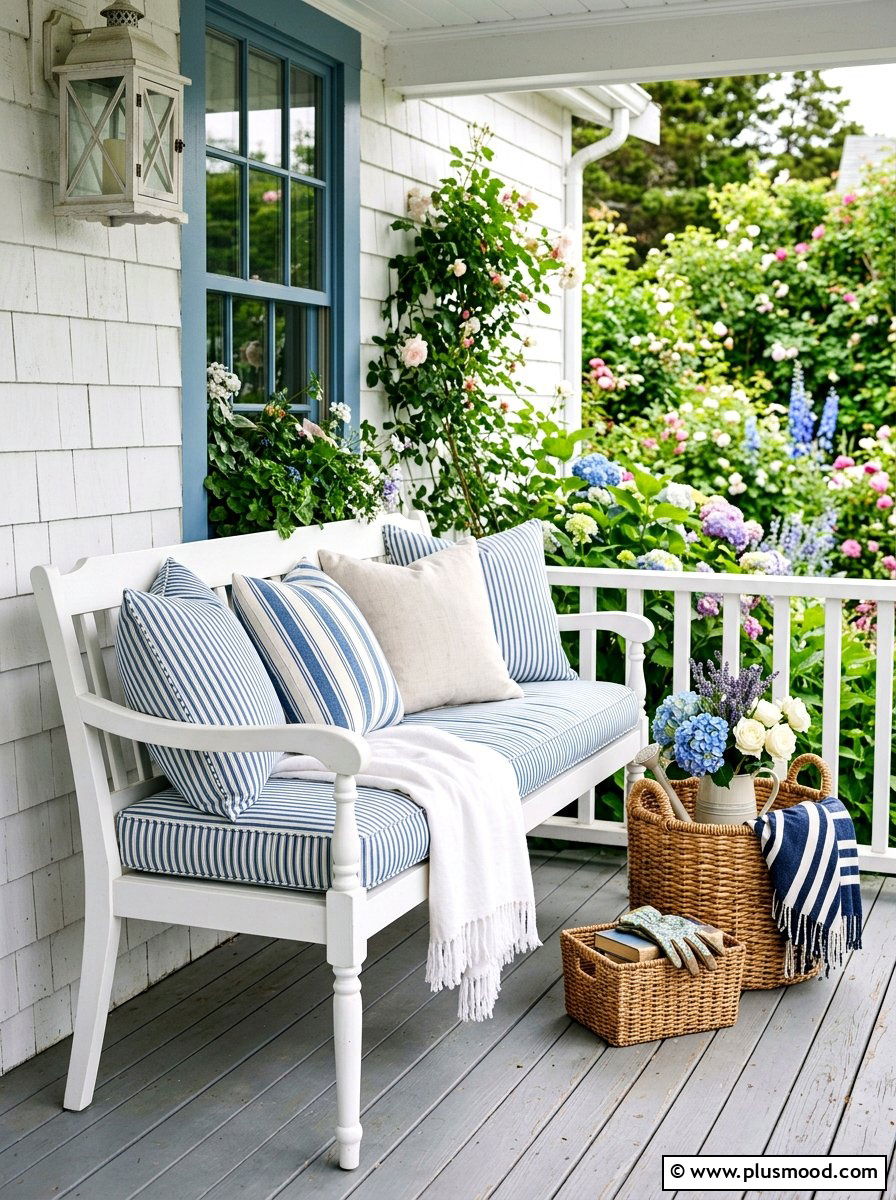 Blue Ticking Stripe Porch Decor - 25 summer front porch decor ideas with blue and white