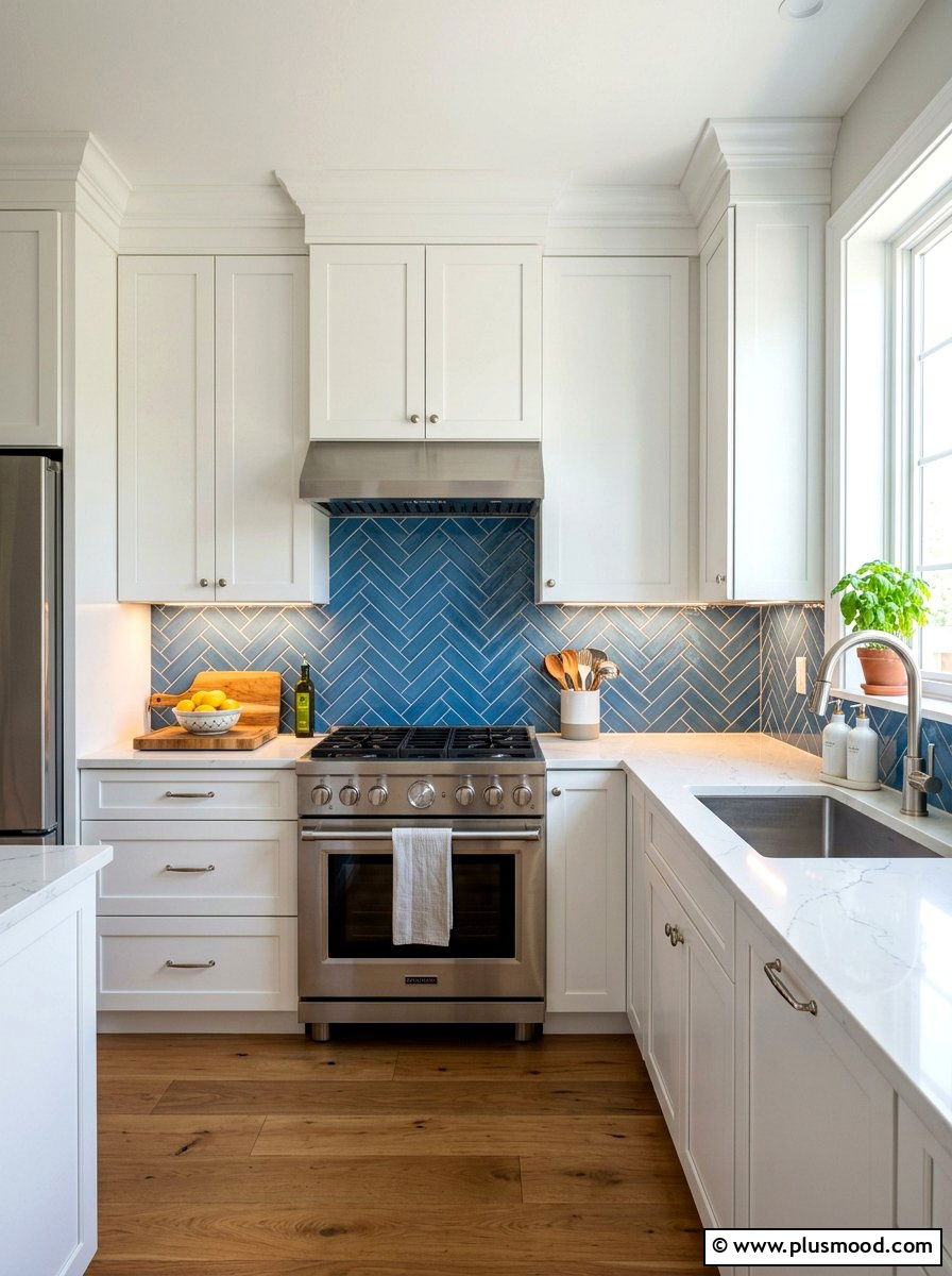 Blue Tile Backsplash - 25 summer blue kitchen decor ideas