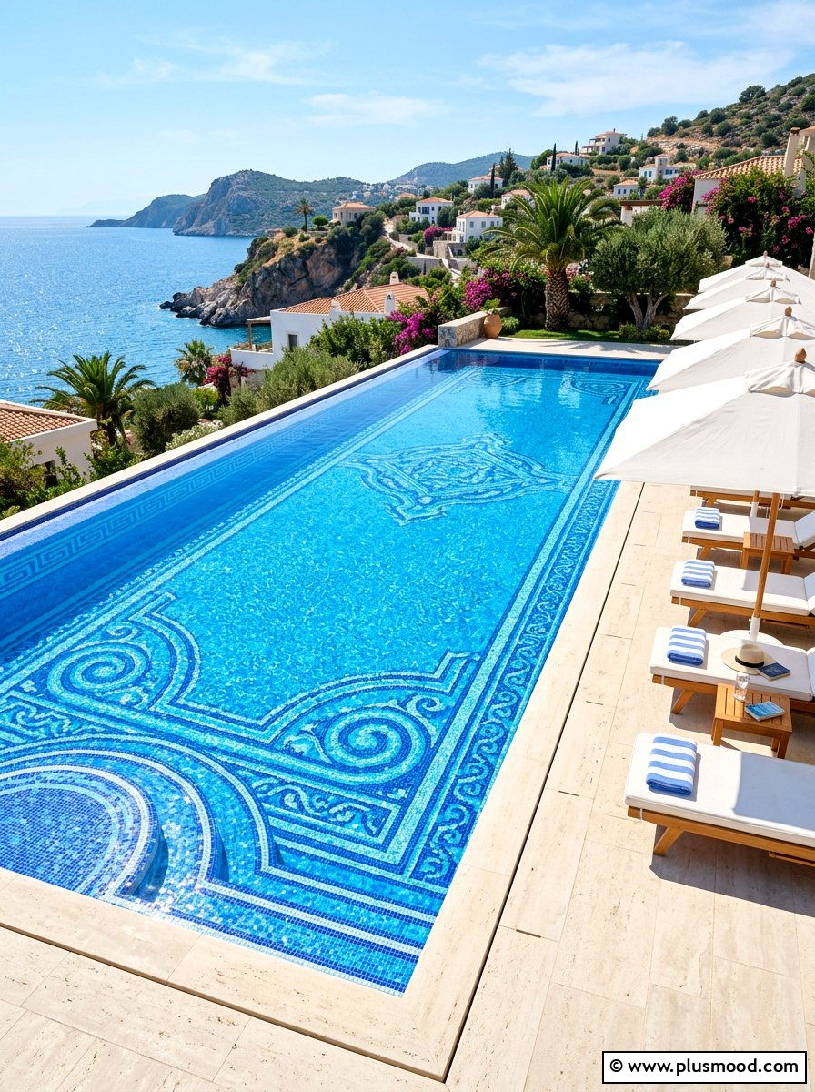 Blue Tile Pool Design - 25 pool landscaping ideas for Mediterranean style