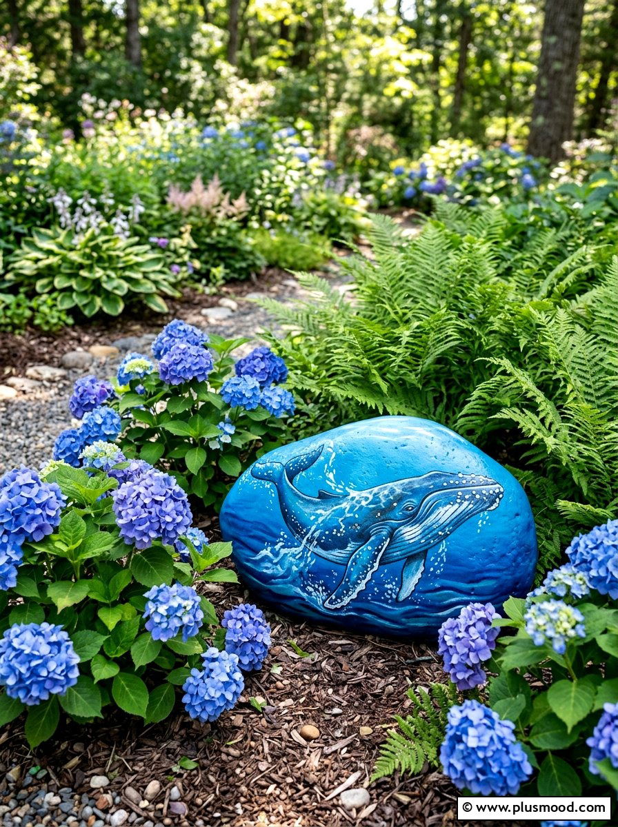 Blue Whale Rock - 25 painted rock ideas with ocean theme