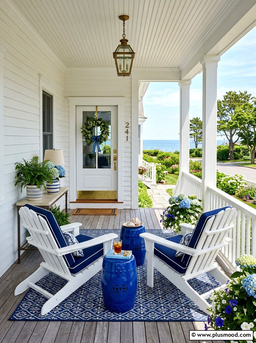 Blue White Coastal Porch - 25 summer coastal front porch ideas