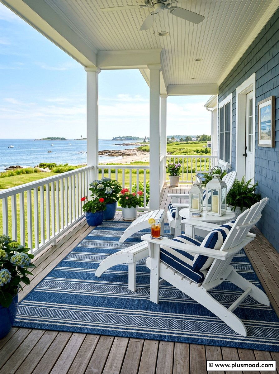 Blue White Coastal Porch - 25 summer coastal decor ideas