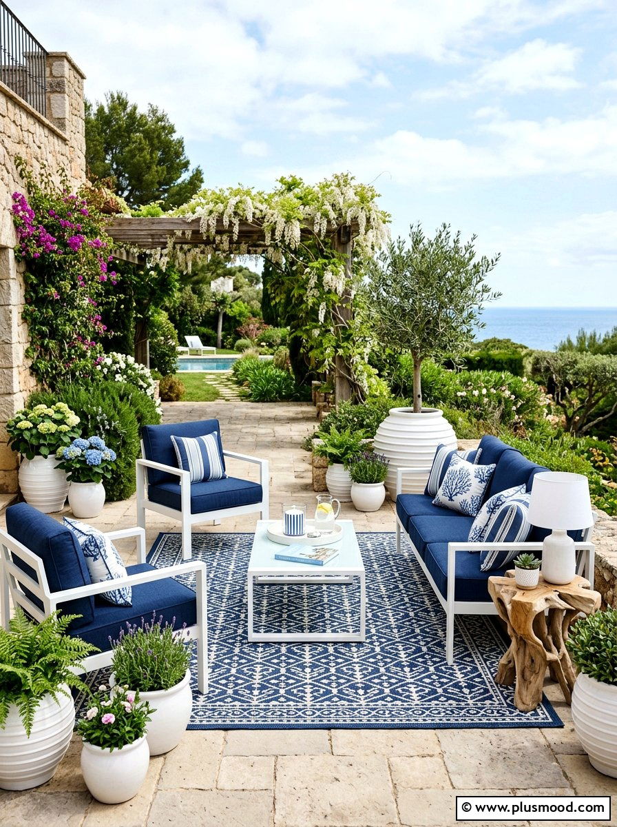 Blue White Outdoor Decor - 25 summer coastal outdoor entertaining ideas