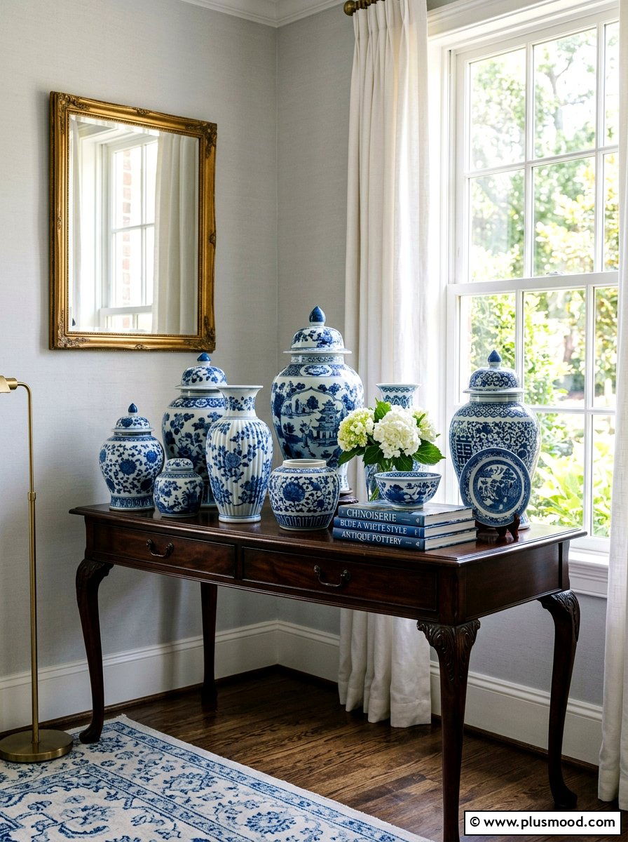 Blue White Pottery - 25 simple summer home decor ideas