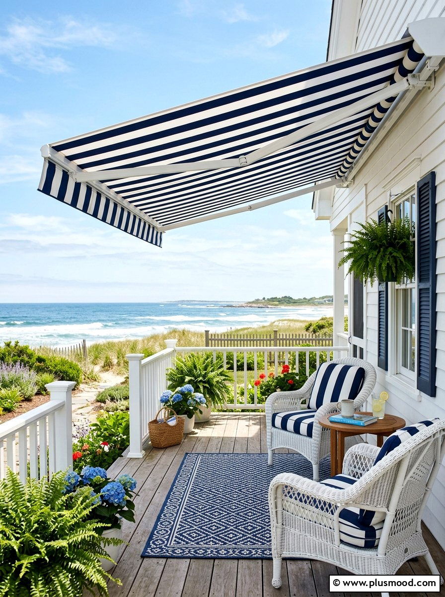 Blue White Striped Porch Awning - 25 summer front porch decor ideas with blue and white
