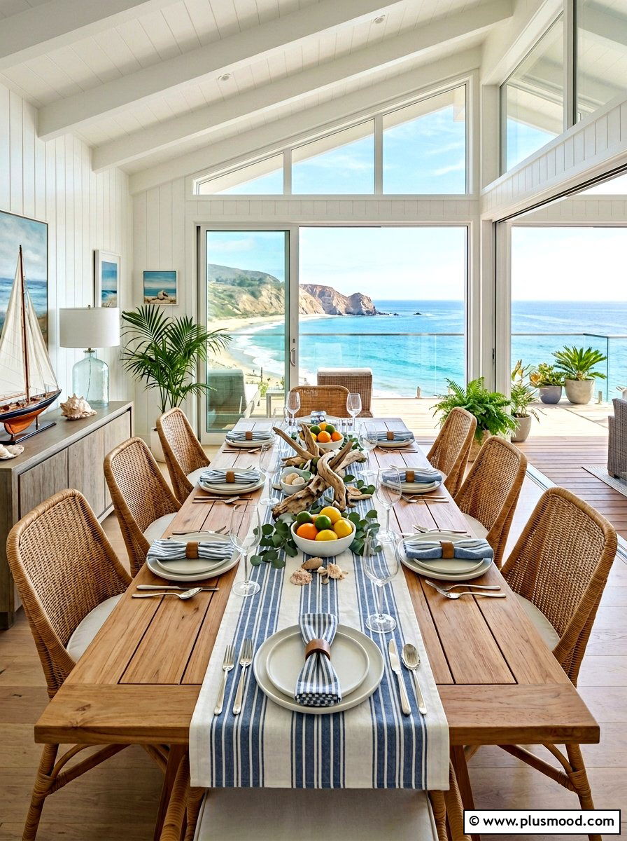 Blue White Striped Summer Table Runner - 25 summer table runner ideas for summer