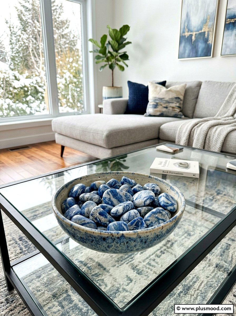 Blue Winter Swirl Rock - 25 painted rock ideas for winter scene