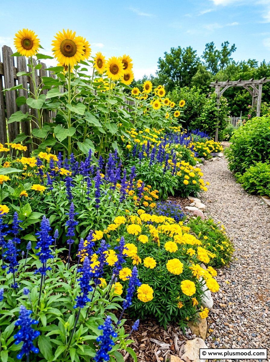Blue Yellow Garden - 25 summer layered flower bed ideas