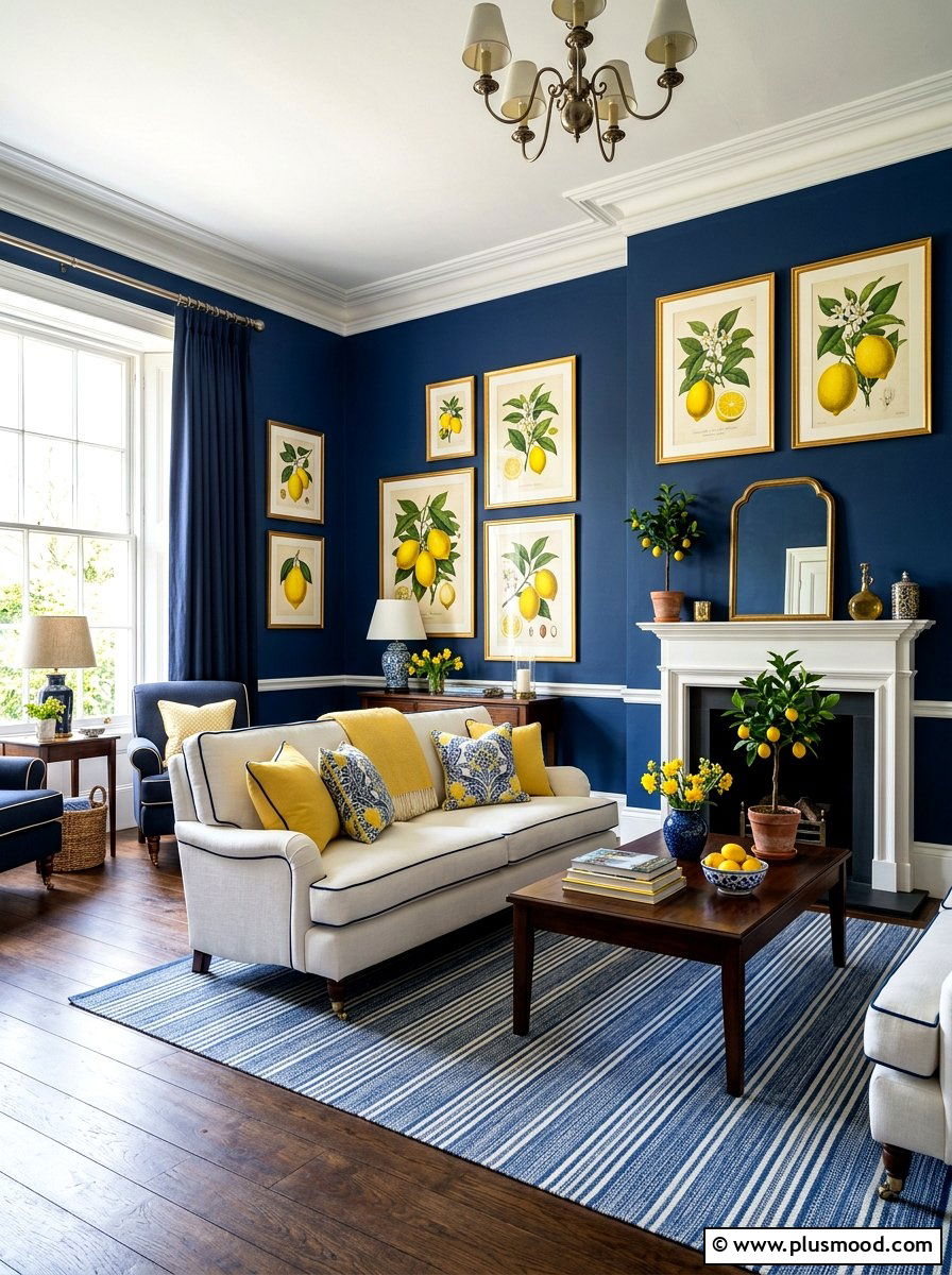 Blue Yellow Living Room - 25 summer lemon decor ideas for living room