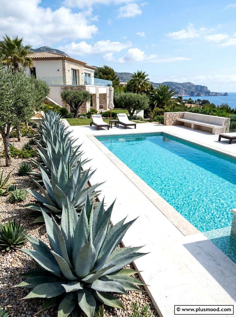 Blue agave pool landscape - 25 pool landscaping ideas with cactus garden