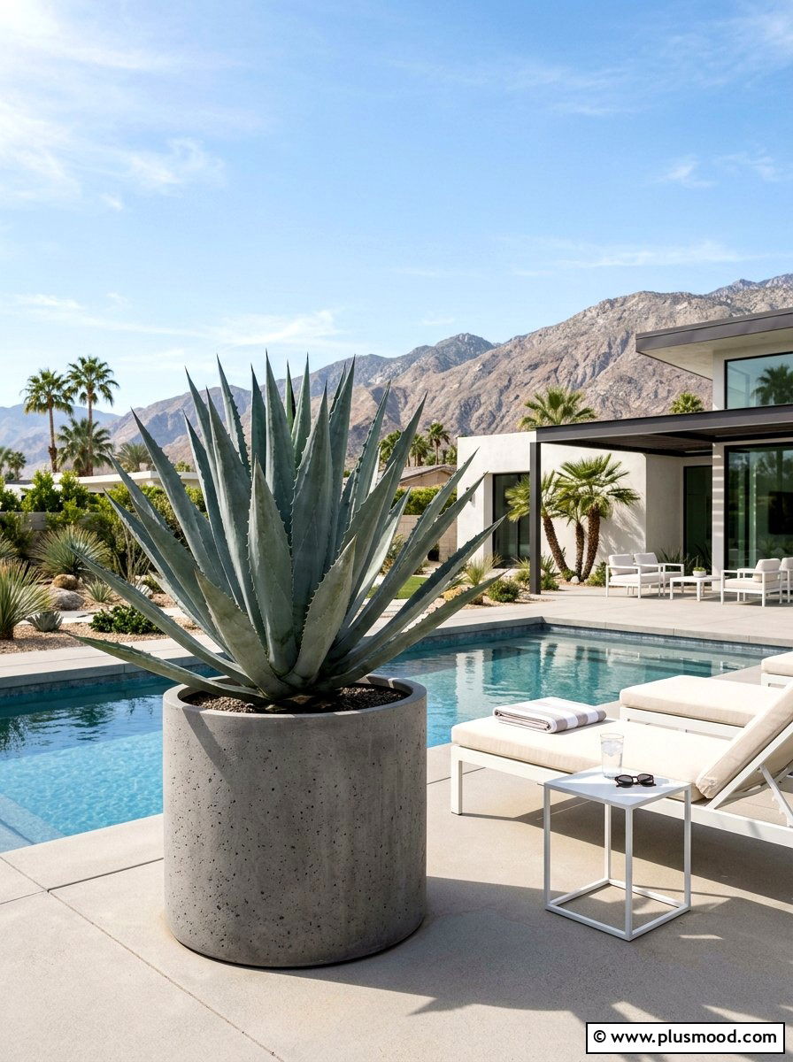 Blue agave poolside accent - 25 pool landscaping ideas with native plants