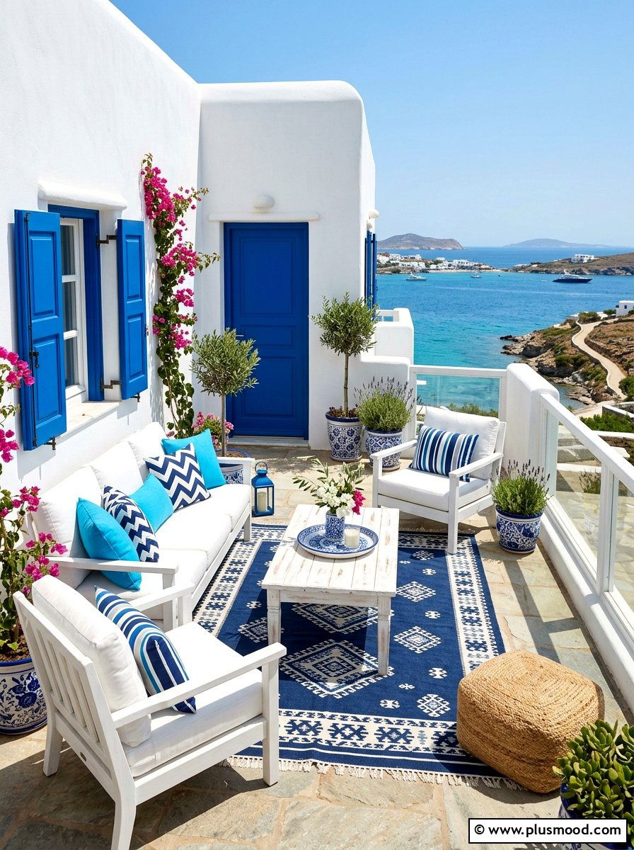 Blue and White Color Palette - 25 summer Mediterranean patio ideas